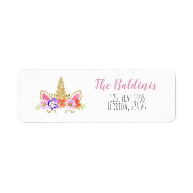 Unicorn Address Label Pink (Front)