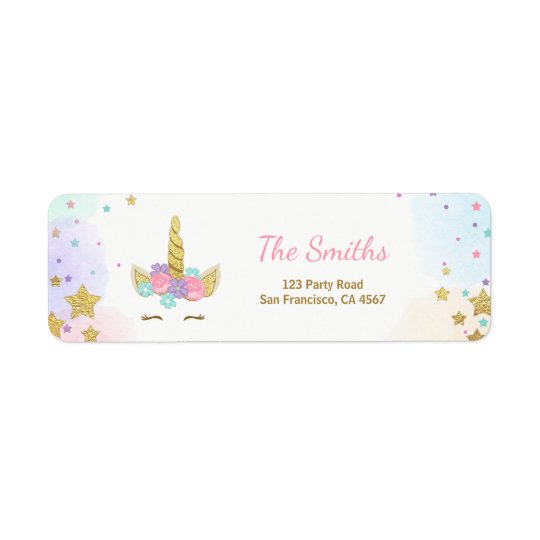 Unicorn Address Label Pink Gold Magical Rainbow Zazzle.co.uk