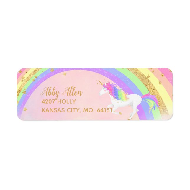 Unicorn Address Labels | Magical Pink & Gold (Front)