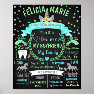 Unicorn Adult Birthday chalkboard cake smash Poster
