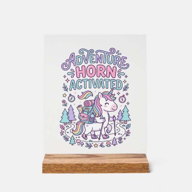 Unicorn Adventure Horn Activated Cute Pastel Graph Acrylic Sign (Front)