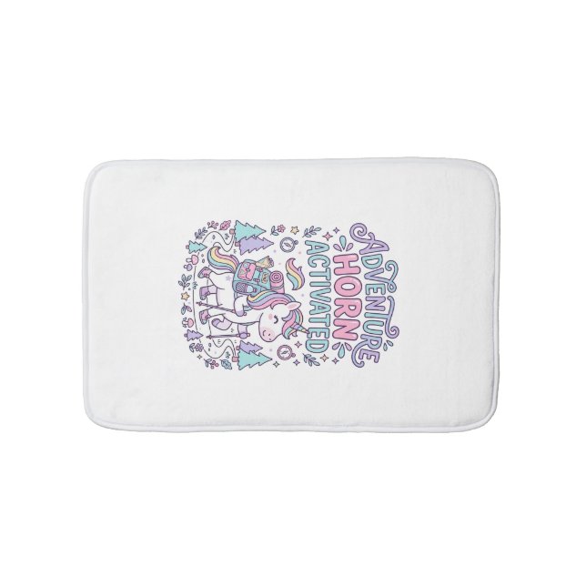 Unicorn Adventure Horn Activated Cute Pastel Graph Bath Mat (Front)