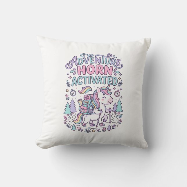 Unicorn Adventure Horn Activated Cute Pastel Graph Cushion (Front)