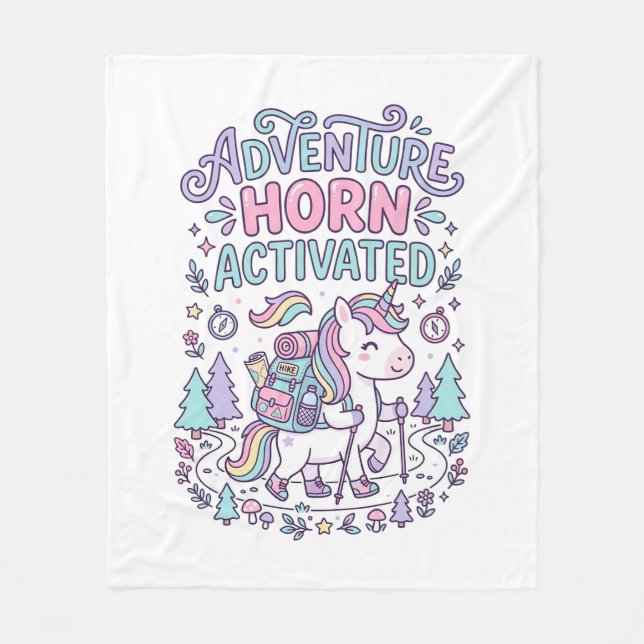 Unicorn Adventure Horn Activated Cute Pastel Graph Fleece Blanket (Front)