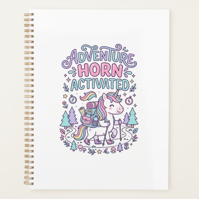 Unicorn Adventure Horn Activated Cute Pastel Graph Planner (Front)