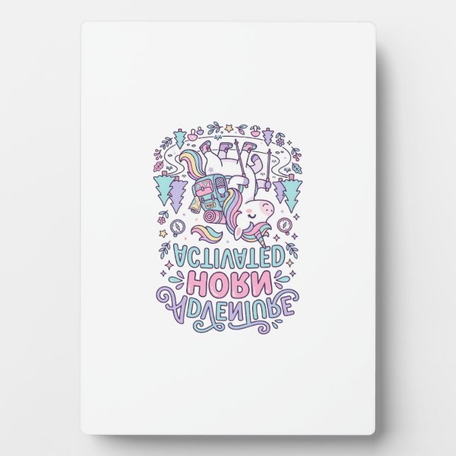 Unicorn Adventure Horn Activated Cute Pastel Graph Plaque (Front)