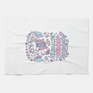 Unicorn Adventure Horn Activated Cute Pastel Graph Tea Towel