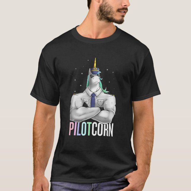 Unicorn Aeroplane Pilot Pilotcorn Aviation Aircraf T-Shirt (Front)