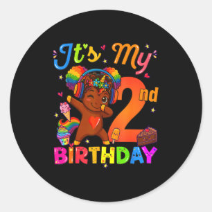 Unicorn Afro 2nd Birthday Girl Natural Hair Afro A Classic Round Sticker