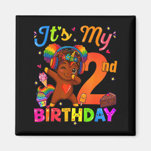 Unicorn Afro 2nd Birthday Girl Natural Hair Afro A Magnet
