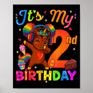 Unicorn Afro 2nd Birthday Girl Natural Hair Afro A Poster