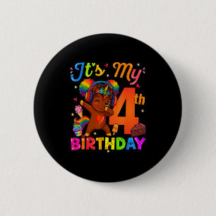 Unicorn Afro 4th Birthday Girl Natural Hair Afro A 6 Cm Round Badge