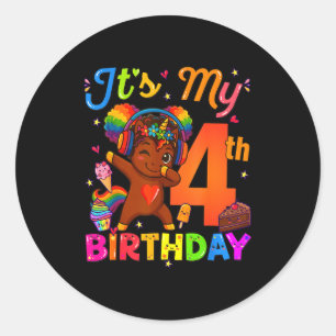 Unicorn Afro 4th Birthday Girl Natural Hair Afro A Classic Round Sticker