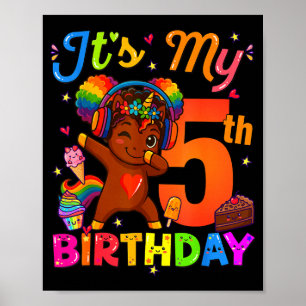 Unicorn Afro 5th Birthday Girl Natural Hair Afro A Poster