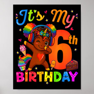 Unicorn Afro 6th Birthday Girl Natural Hair Afro A Poster