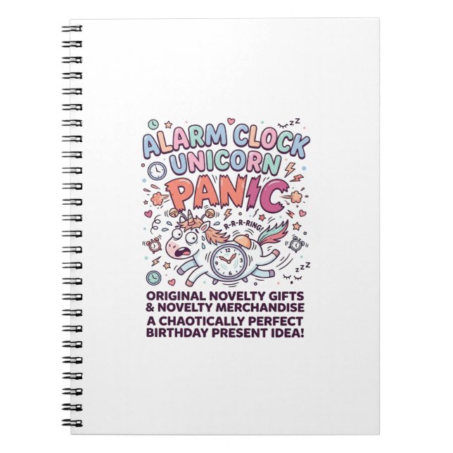 Unicorn Alarm Clock Unicorn Panic Bold Typography  Notebook (Front)
