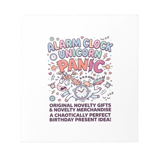 Unicorn Alarm Clock Unicorn Panic Bold Typography  Notepad (Front)