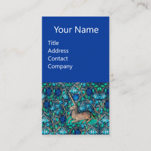UNICORN AMONG BLUE FLOWERS Aqua Blue Green Floral Business Card