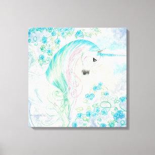 Unicorn Amongst Morning Glories Canvas Print