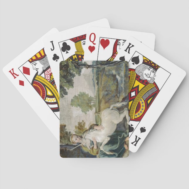 Unicorn and a Young Woman (by Domenichino) Playing Cards (Back)
