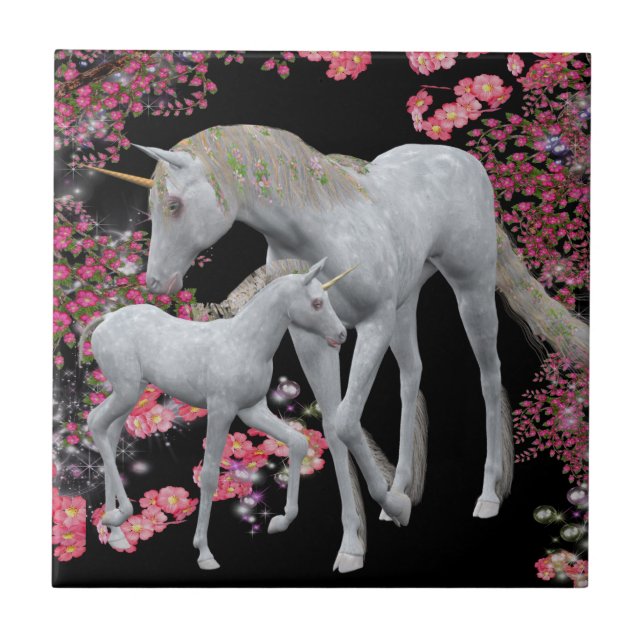 Unicorn And Baby Fantasy Tile Trivet (Front)