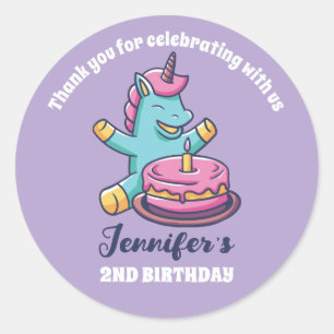 Unicorn and Birthday Cake Kids Party Favour Classic Round Sticker