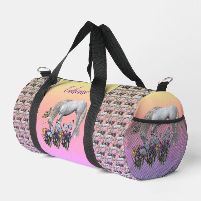 Unicorn And Butterflies Animal Personalised Duffle Bag (Right Corner)