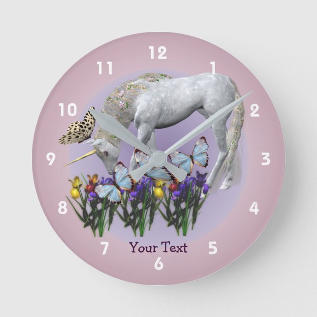 Unicorn And Butterflies Animal Personalized Round Clock (Front)