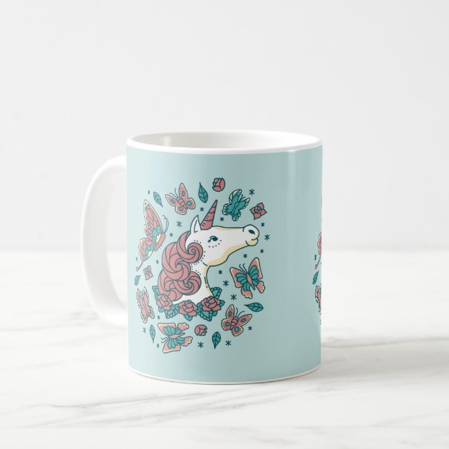 Unicorn and Butterflies Coffee Mug (Front Left)