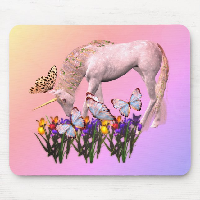 Unicorn And Butterflies Fantasy Art Mouse Mat (Front)