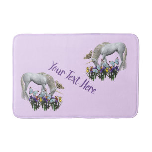 Unicorn And Butterflies Fantasy Personalised  Bath Mat