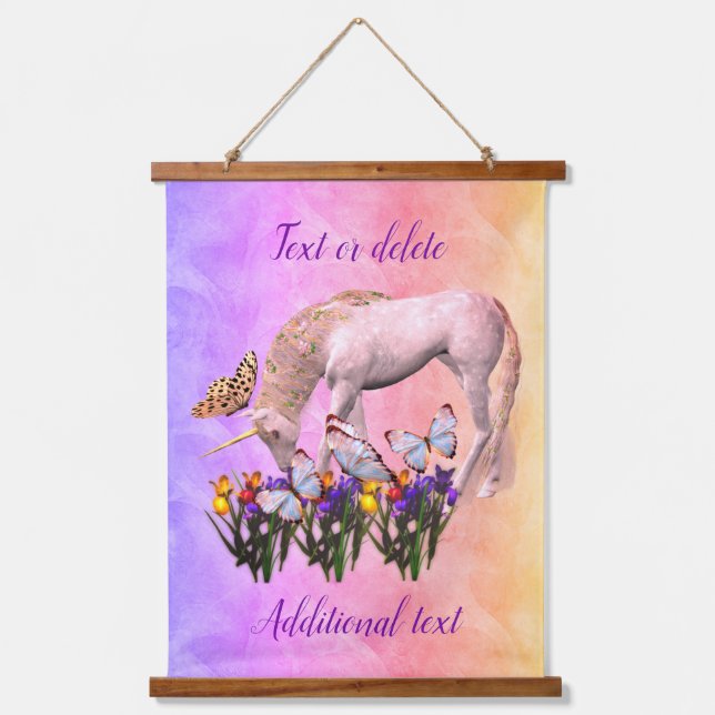 Unicorn And Butterflies Fantasy Personalised Hanging Tapestry (Front)