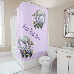 Unicorn And Butterflies Fantasy Personalised Shower Curtain