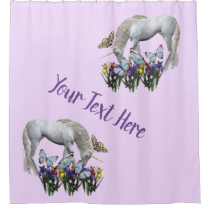 Unicorn And Butterflies Fantasy Personalised Shower Curtain