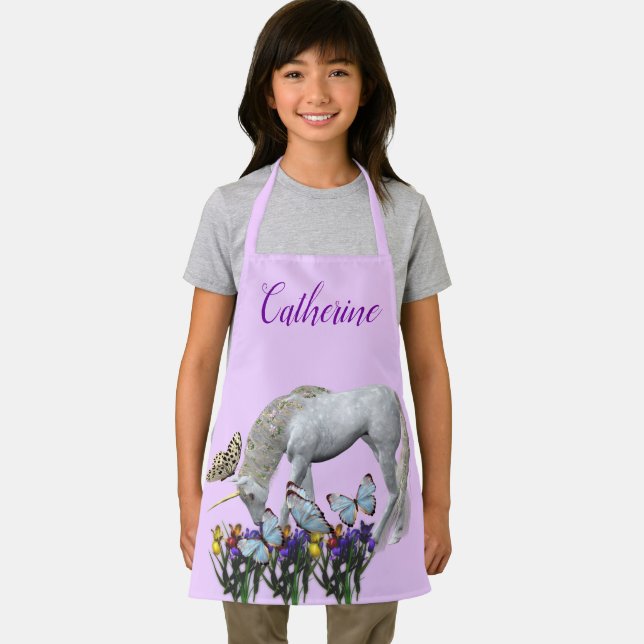 Unicorn And Butterflies Personalised Animal Apron (Insitu)