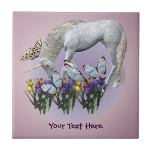 Unicorn And Butterflies Personalised Tile