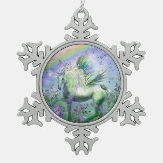 unicorn and butterflies snowflake pewter christmas ornament