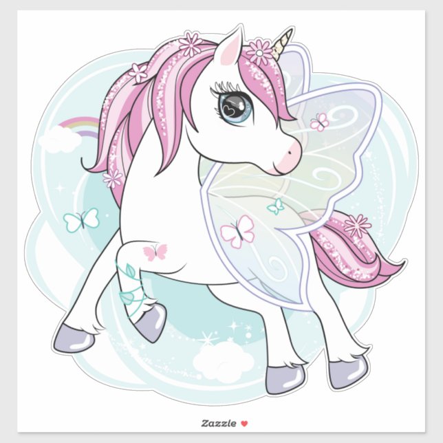 Unicorn and Butterflies Sticker (Sheet)