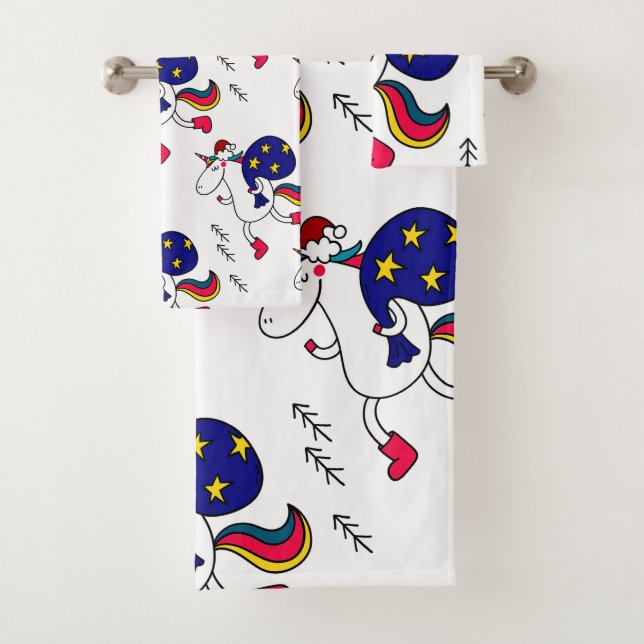 Unicorn and Christmas. Bath Towel Set (Insitu)