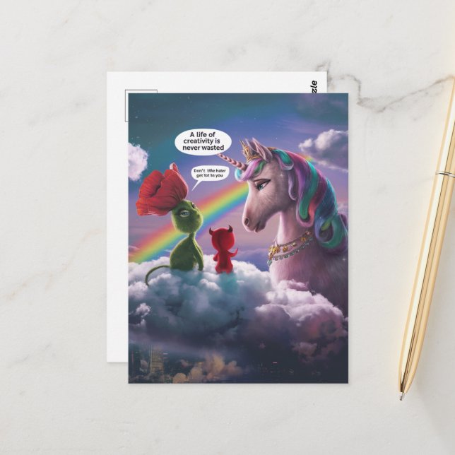 Unicorn and Cute Critters A Life of Creativity  Postcard (Front/Back In Situ)