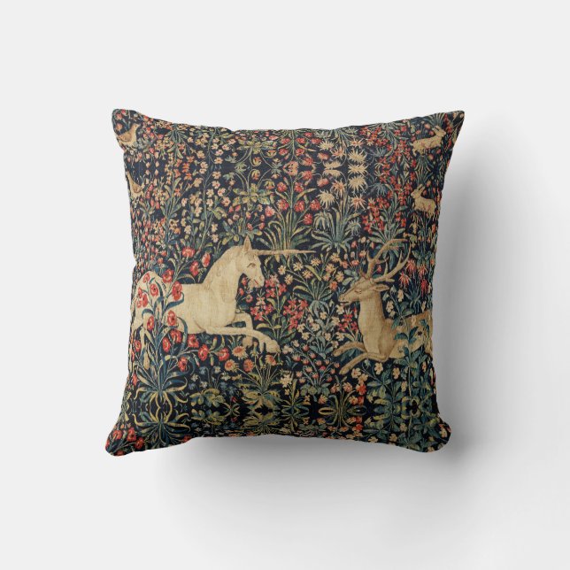UNICORN AND DEER,FLOWERS, FOREST ANIMALS Floral Cushion (Back)