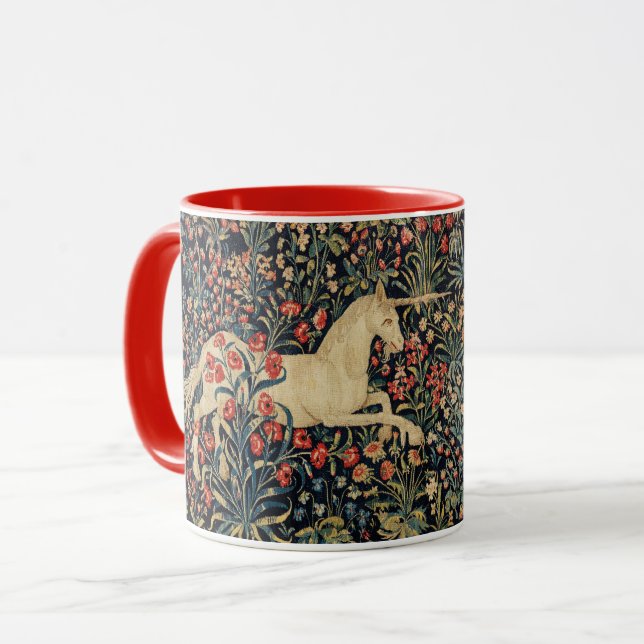 UNICORN AND DEER,FLOWERS, FOREST ANIMALS Floral Mug (Front Left)