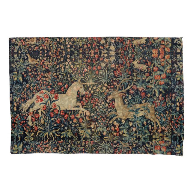 UNICORN AND DEER,FLOWERS,FOREST ANIMALS Floral Pillowcase (Front-Left)