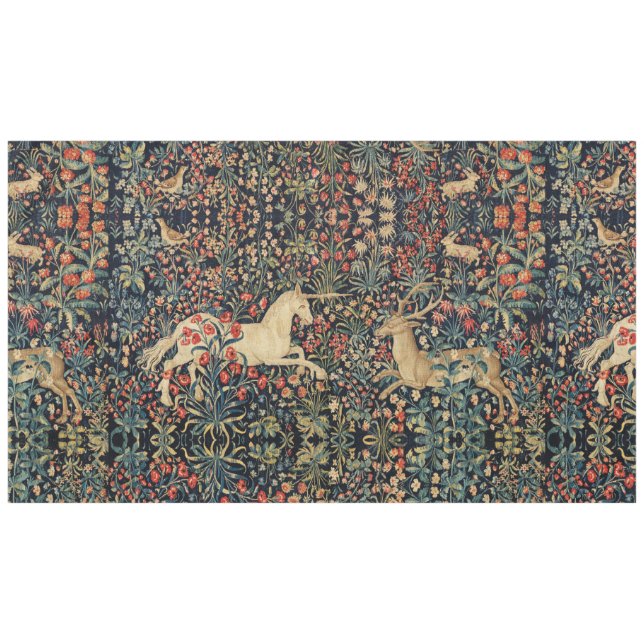 UNICORN AND DEER,FLOWERS, FOREST ANIMALS Floral Tablecloth (Front (Horizontal))