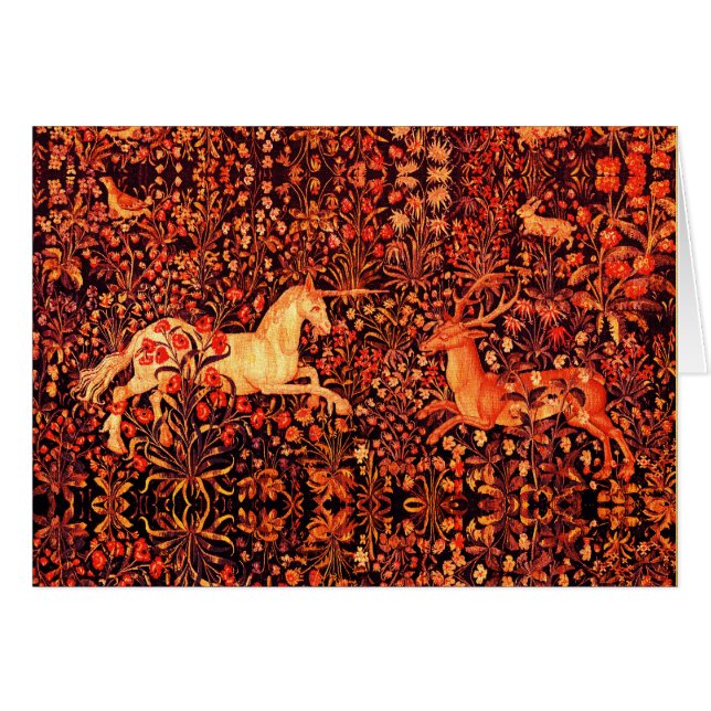 UNICORN AND DEER,FLOWERS,FOREST ANIMALS Red Floral (Front Horizontal)