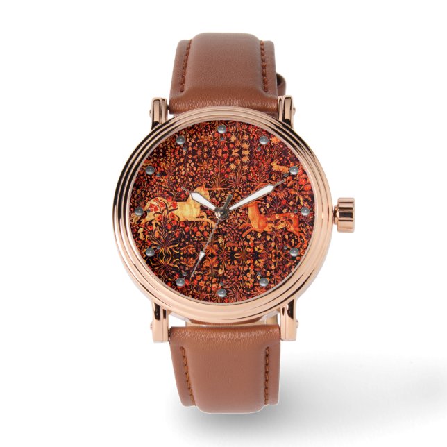 UNICORN AND DEER,FLOWERS,FOREST ANIMALS Red Floral Watch (Front)