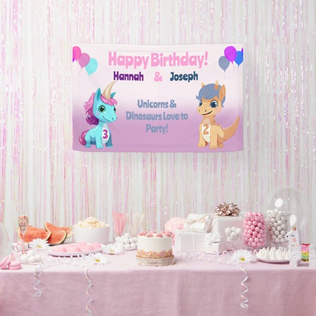 Unicorn and Dinosaur Kids Party Banner (Party)