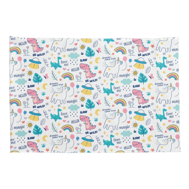 Unicorn And Dinosaur Pattern Pillowcase (Back-Right)