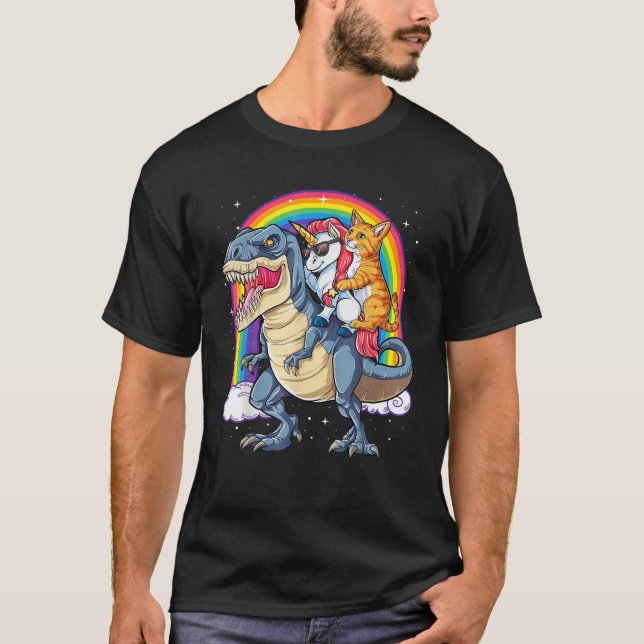 Unicorn And Dinosaur, Rainbow Girls And Boys T-Shirt (Front)