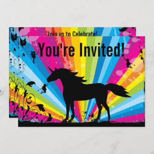 Unicorn and Fairies Rainbow Birthday Invitation